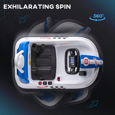 HOMCOM 6V Electric Kids Bumper Car, 6V Spin Waltz Car, with Music, Horn, Lights - White 
