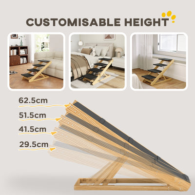 PawHut Adjustable Dog Steps Dog Ramp, 4-Step Non-slip Pet Stairs for Large Sized Dogs, Foldable Dog Stairs for Bed Sofa 