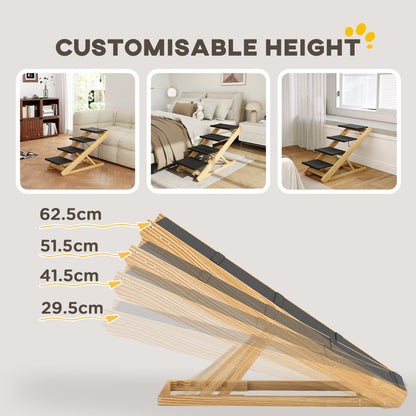PawHut Adjustable Dog Steps Dog Ramp, 4-Step Non-slip Pet Stairs for Large Sized Dogs, Foldable Dog Stairs for Bed Sofa 