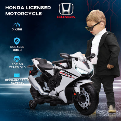 HOMCOM 6V Honda Licensed Kids Motorcycle w/ Music, Training Wheels - White 