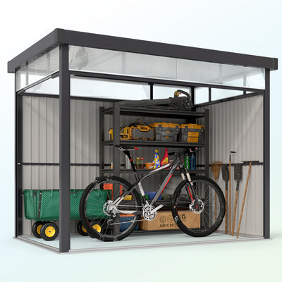 Outsunny 5.3 x 8.5ft Galvanised Steel Garden Shed, Metal Shed with Roof Windows, Leakage Holes and Lockable Wide Door for Outdoor Patio Tool Storage 