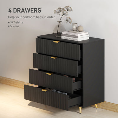 HOMCOM Elegant Four-Drawer Bedside Table - Black 