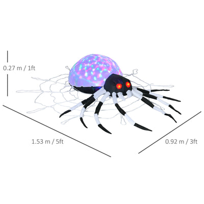 HOMCOM 5FT Long Halloween Inflatable Spider, Hanging Giant Spider with Colourful LED Light, Blow-Up Outdoor LED Garden Display for Lawn, Party 