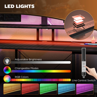 HOMCOM LED Computer Desk, with Power Outlets and Shelves - Carbon Fibre Grey 