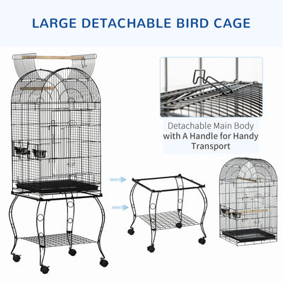 PawHut 1.53(m) Bird Cage, Pet Viary, Feeding Stand, with Wheels, Perch 