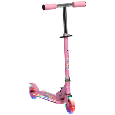 HOMCOM Kids Scooter, with Lights, Music, Adjustable Height, Foldable Frame, for Ages 3-7 Years - Pink 