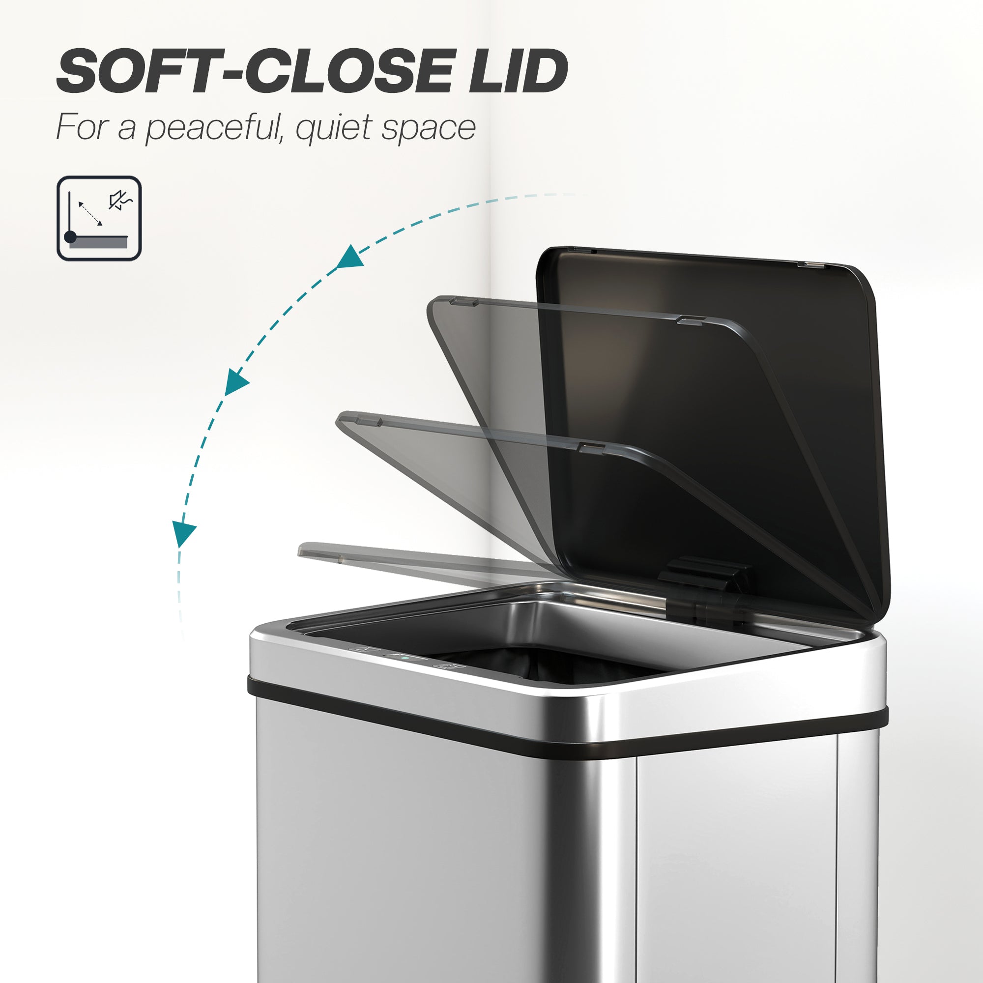 HOMCOM 40L Sensor Bin with Quiet Soft-Close Lid, Automatic Touchless Motion Sensor Kitchen Bin with Fingerprint Resistant Stainless Steel for Hygienic Gyms, Home Office Use, Silver Tone 