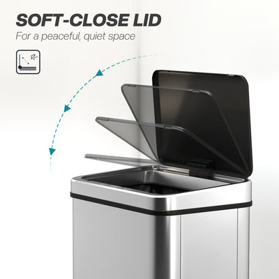 HOMCOM 40L Sensor Bin with Quiet Soft-Close Lid, Automatic Touchless Motion Sensor Kitchen Bin with Fingerprint Resistant Stainless Steel for Hygienic Gyms, Home Office Use, Silver Tone 