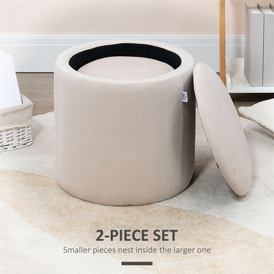 HOMCOM Modern Storage Ottoman with Removable Lid, Fabric Storage Stool, Foot Stool, Dressing Table Stool Side Table, Set of 2, Cream White 