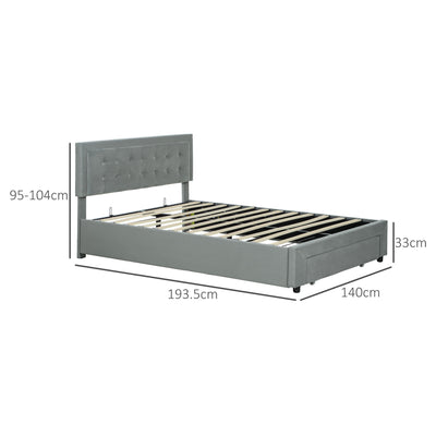 HOMCOM Double Size Ottoman Bed Frame, with Front Drawer - Grey 