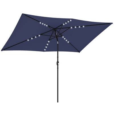 Outsunny 3 x 2 m Garden Parasol Umbrella with LED Solar Light, Parasol Cover, Outdoor Market Patio Umbrella, Navy Blue 