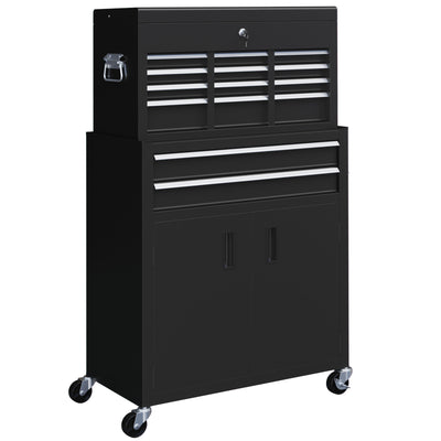 HOMCOM Portable Tool Box, Metal Tool Chest on Wheels with 6 Drawers for Garage and Workshop, Black 
