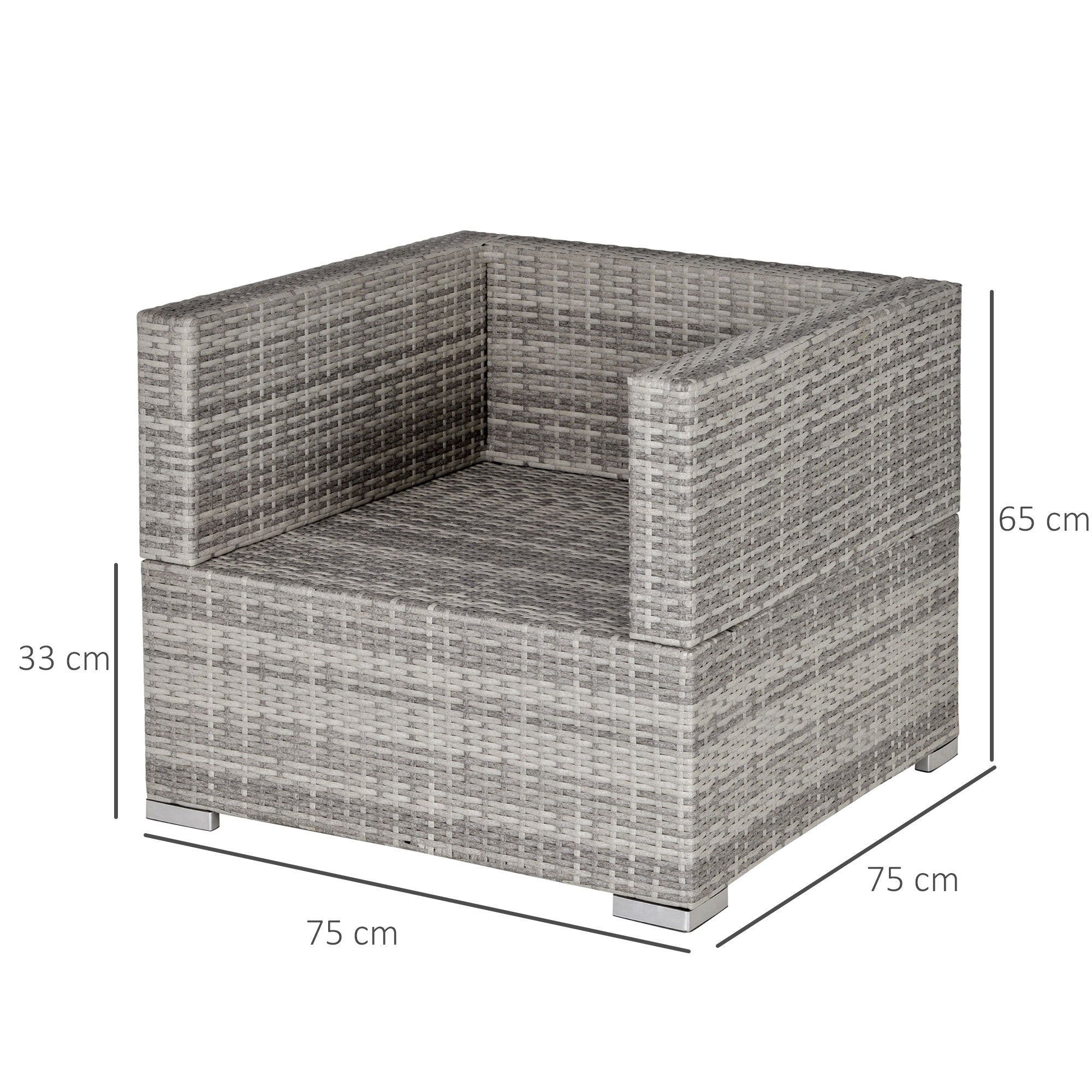 Outsunny Single Seater Rattan Chair Sofa with Padded Cushions, All-Weather PE Wicker Weave Garden Armchair with Armrests, Grey 