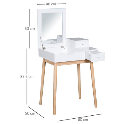 HOMCOM Dressing Table with Flip-up Mirror, Makeup Desk with 2 Drawers, Vanity Table Writing Desk for Bedroom Living Room, White 