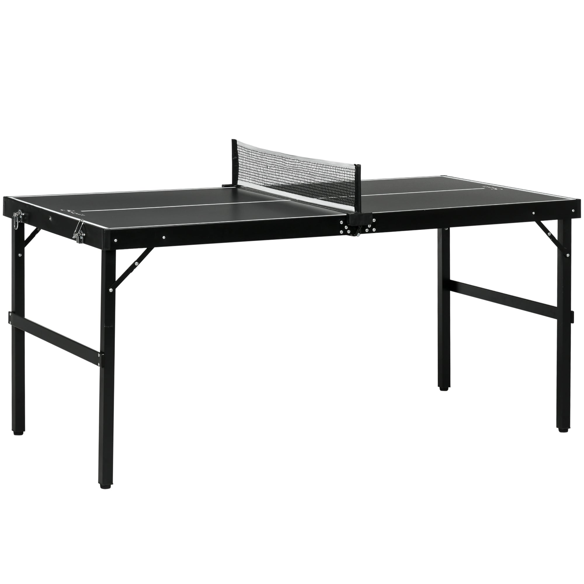 SPORTNOW 5ft Mini Table Tennis Table, Folding Ping Pong Table with Net and Aluminium Frame, Portable Ping Pong Game Set for Indoor Outdoor Use, Black 