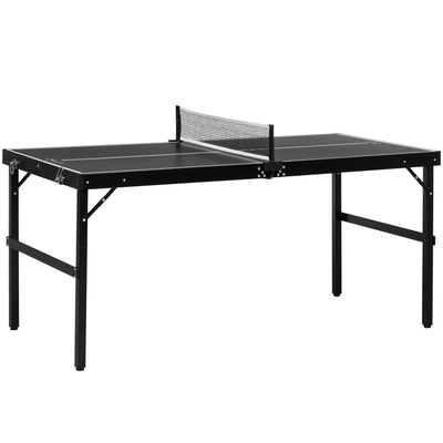 SPORTNOW 5ft Mini Table Tennis Table, Folding Ping Pong Table with Net and Aluminium Frame, Portable Ping Pong Game Set for Indoor Outdoor Use, Black 