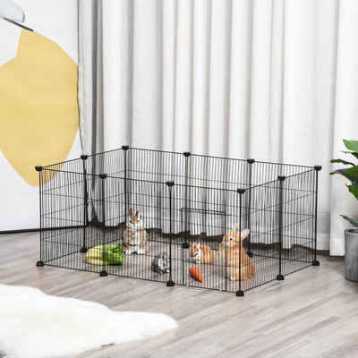 PawHut Pet Playpen DIY Small Animal Cage Metal Fence with Door, 22 Pieces, for Bunny Chinchilla Hedgehog Guinea Pig 