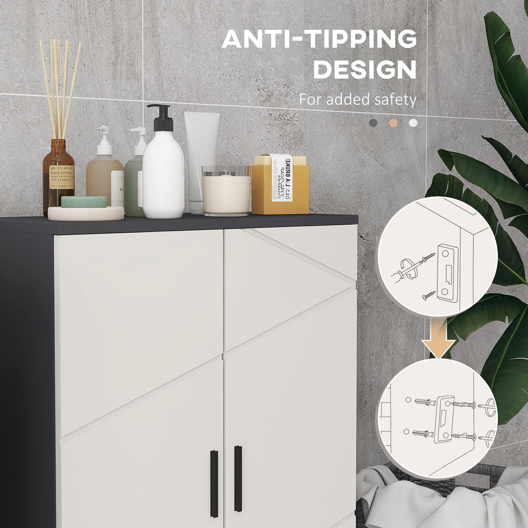 kleankin Small Bathroom Cabinet, Bathroom Storage Cabinet with 2-Doors Cupboard, 2 Adjustable Shelves and Soft Close Mechanism, Grey 