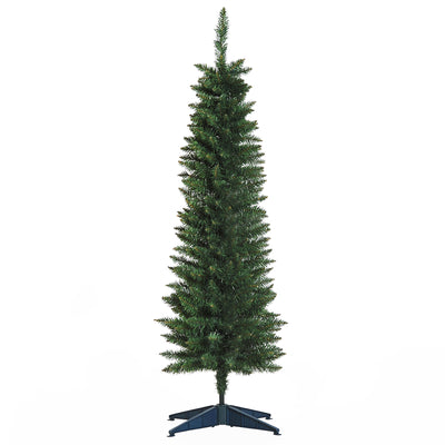 HOMCOM 5ft Unlit Artificial Christmas Tree, Pencil Slim Xmas Tree with Solid Stand and Realistic Branches, Green 