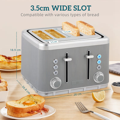 HOMCOM Electric Stainless Steel Kettle and Toaster Set, 3000W 1.7L UK Strix Thermostat Fast Boil Kettle w/ Limescale Filter, Cool Touch Body, 4 Slice Toaster with 7 Browning Levels, Crumb Tray, Tan 