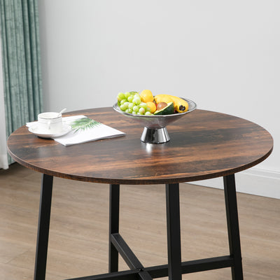 HOMCOM 85cm Dining Room Table, Industrial Style Kitchen Table Round  with Steel Legs, Rustic Brown 