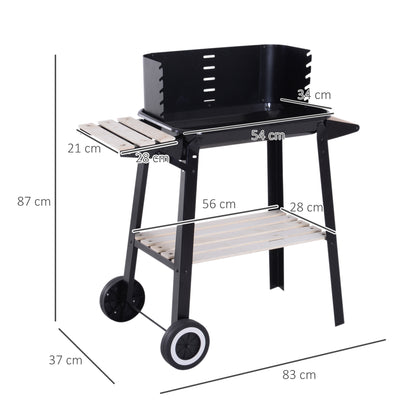 Outsunny Trolley Charcoal BBQ Barbecue Grill Outdoor Patio Garden Heating Smoker with Side Trays Storage Shelf and Wheels 