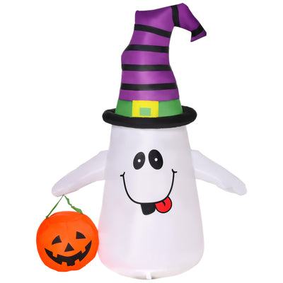 HOMCOM 1.2m Witch Ghost Halloween Inflatable Decoration w/ LED Lights Fan Accessories Pumpkin Lantern Kids Adult Fun Weather-Resistant Indoor Outdoor Seasonal 