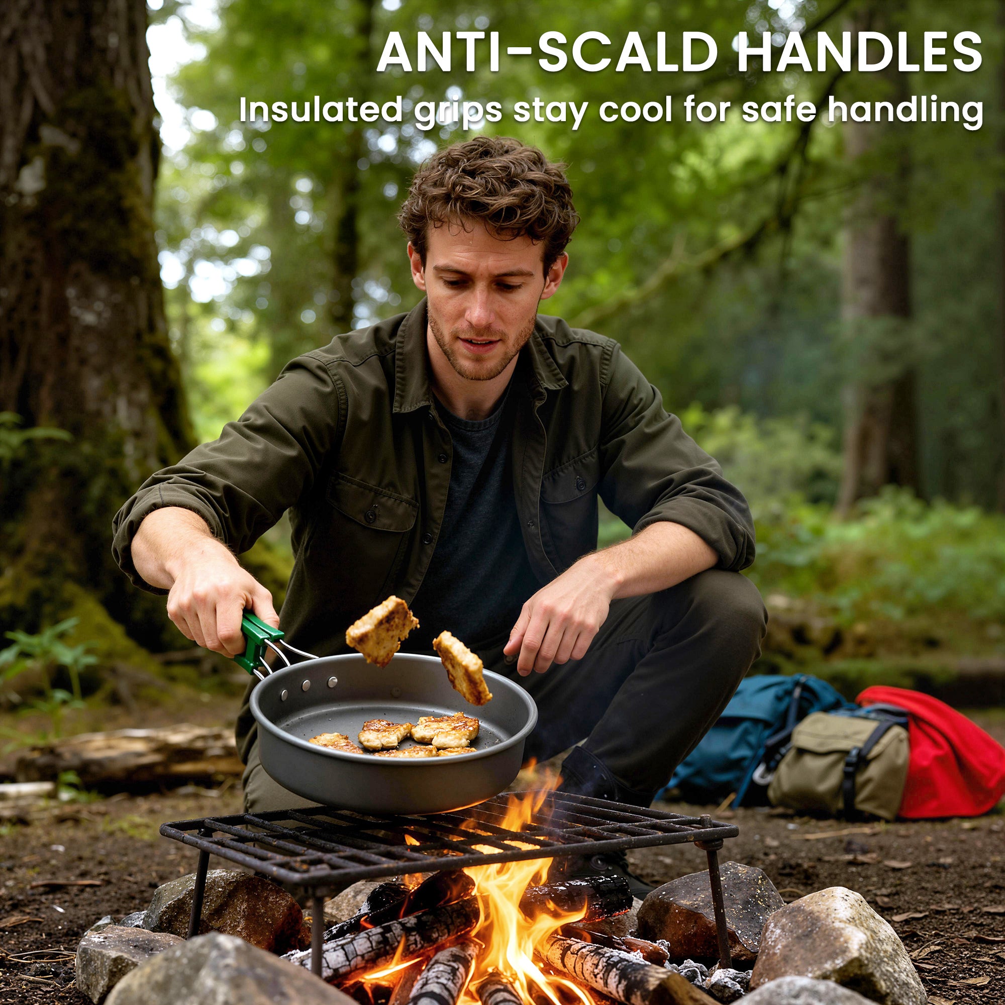 Outsunny Camping Cookware Set for 2-3 People, Ultralight Aluminium Camping Cooking Kit with Anti-Scald Handles, Grey 