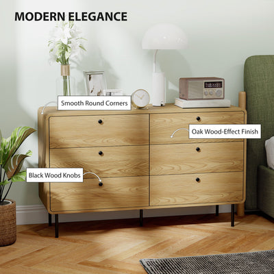 HOMCOM Chest of Drawers, 6 Drawer Dresser - Oak 