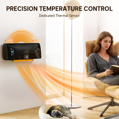 HOMCOM 2000W PTC Ceramic Fan Heater, Wall Mounted, 30° Oscillation, 54L x 18.7W x 14.5H cm - Black