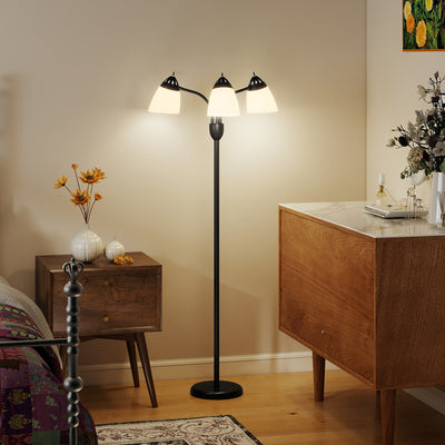 HOMCOM Arc Tree Floor Lamp with 3 Adjustable Rotating Lights and 3000K/4500K/6500K Colour Temperatures, Industrial Standing Lamp with Steel Frame for Bedroom Living Room, 155cm, Black 