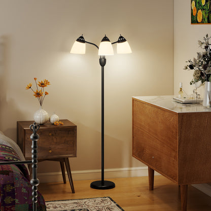 HOMCOM Arc Tree Floor Lamp with 3 Adjustable Rotating Lights and 3000K/4500K/6500K Colour Temperatures, Industrial Standing Lamp with Steel Frame for Bedroom Living Room, 155cm, Black