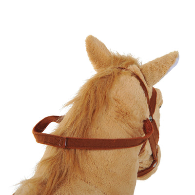 HOMCOM Kids Ride On Standing Horse Cuddly Toy Children Plush Soft Pony Gift w/ Neigh Sound or 3 Years and Up Beige 