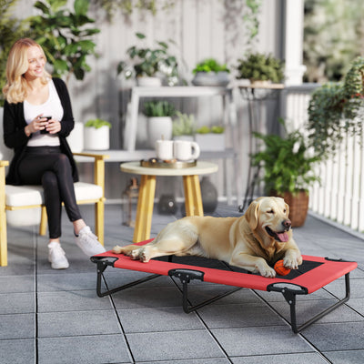 PawHut Portable Raised Dog Bed, Elevated Pet Cot with Breathable Mesh for Indoor Outdoor, for Large Dogs, Red 