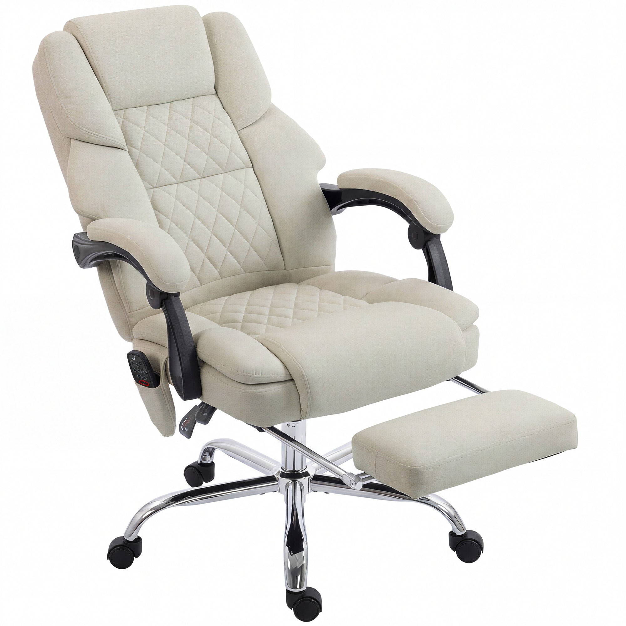 HOMCOM Office Chair with 6-point Vibration Massage and Heat, Fabric Desk Chair with Footrest, High Back, Cream White 