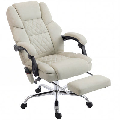HOMCOM Office Chair with 6-point Vibration Massage and Heat, Fabric Desk Chair with Footrest, High Back, Cream White 