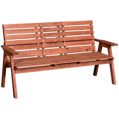 Outsunny Fir Wood Convertible 2 to 3 Seater Outdoor Garden Bench Wood Tone 