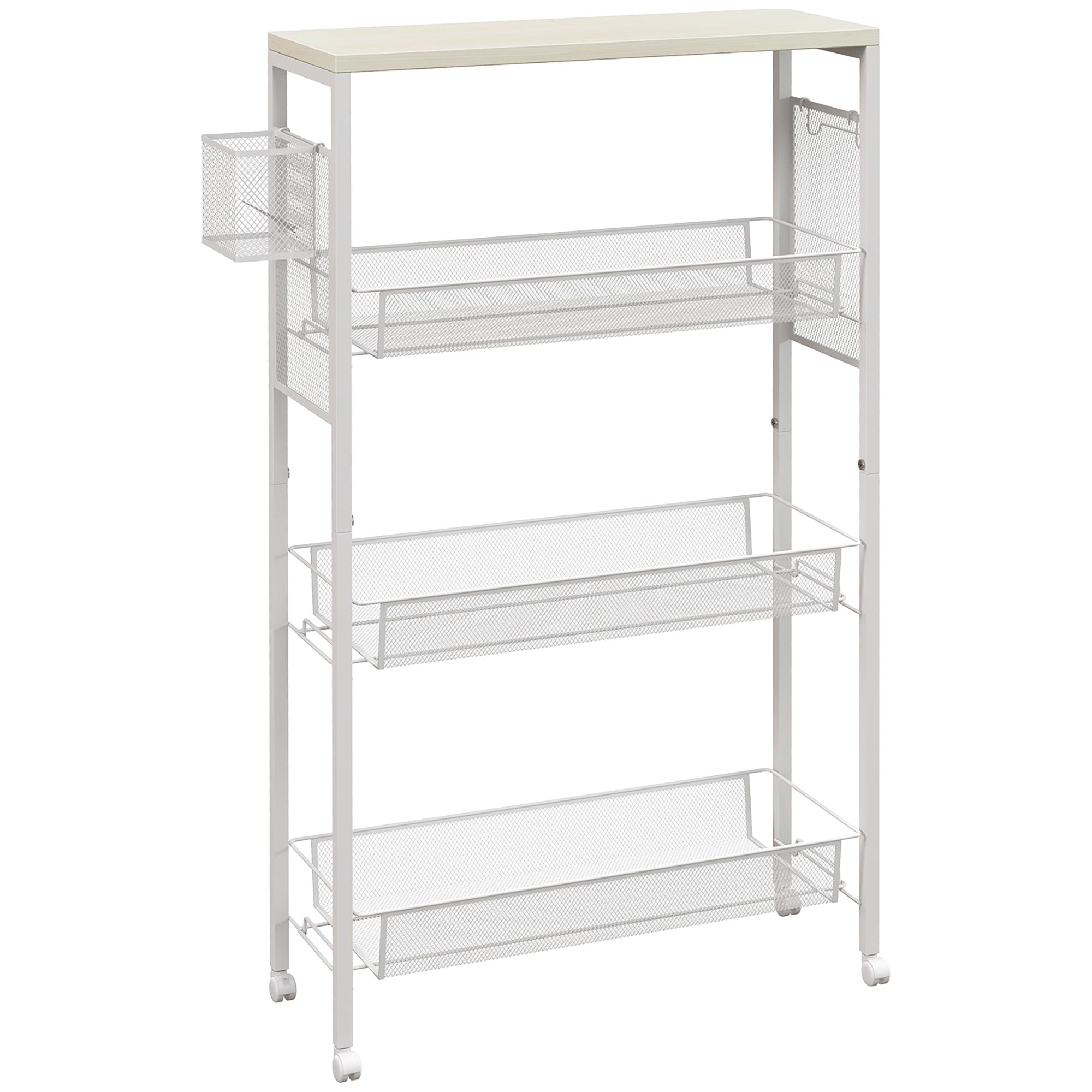 HOMCOM 3-Tier Kitchen Cart with 3 Steel Wire Baskets - White 