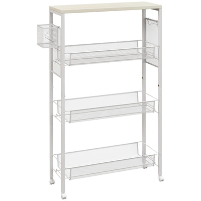 HOMCOM 3-Tier Kitchen Cart with 3 Steel Wire Baskets - White 