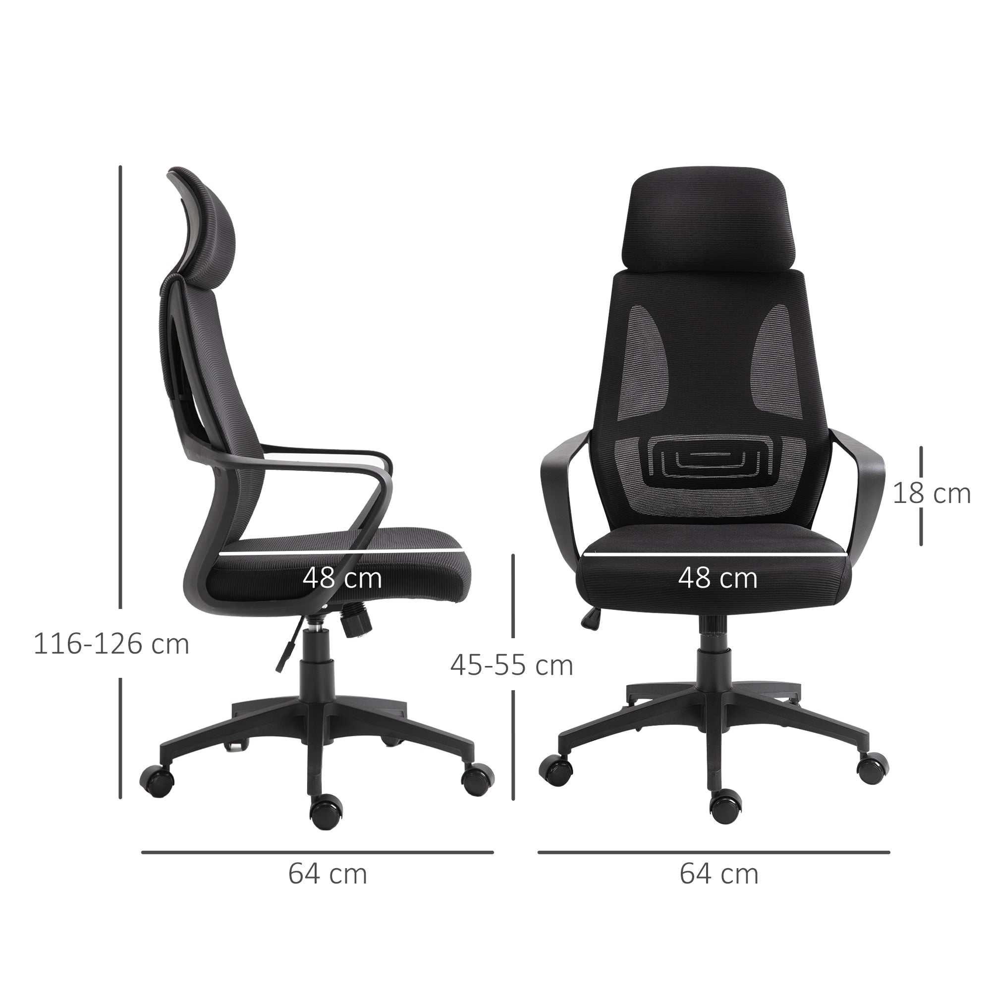 Vinsetto Ergonomic Office Chair, High Back Computer Chair, Mesh Desk Chair with Lumbar Support, Headrest, Wheel, Adjustable Height, Black 