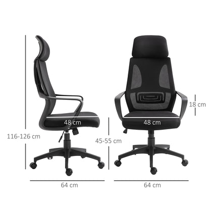 Vinsetto Ergonomic Office Chair, High Back Computer Chair, Mesh Desk Chair with Lumbar Support, Headrest, Wheel, Adjustable Height, Black 