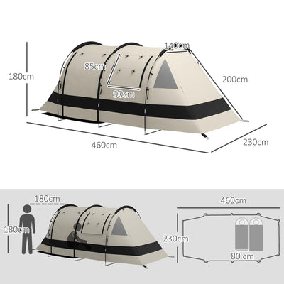 Outsunny Four Man, Two Room Blackout Tent, with Accessories - Khaki 
