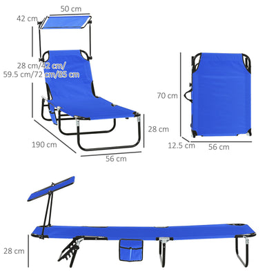 Outsunny 2 Piece Folding Sun Loungers with Canopy, Adjustable Recliner Garden Chairs with Side Pocket, Steel Frame and Breathable Mesh for Outdoor, Pool, Beach, Garden, Blue 