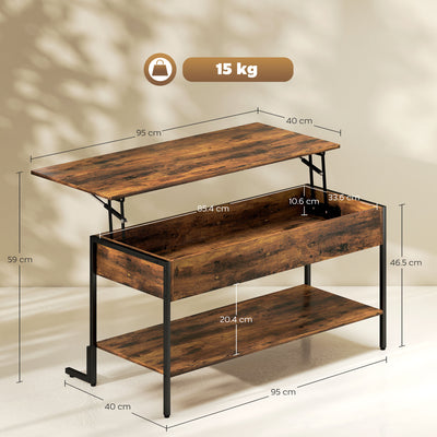 HOMCOM Lift-Top Coffee Table, with Storage - Rustic Brown 