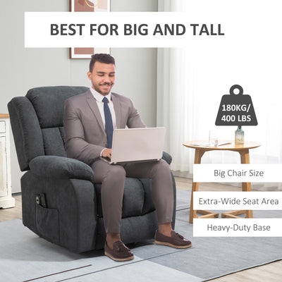 HOMCOM Oversized Riser and Recliner Chairs for the Elderly with 8 Vibration Massage, Large Fabric Upholstered Lift Chair for Living Room with Remote Control, Side Pocket, Footrest, Dark Grey 