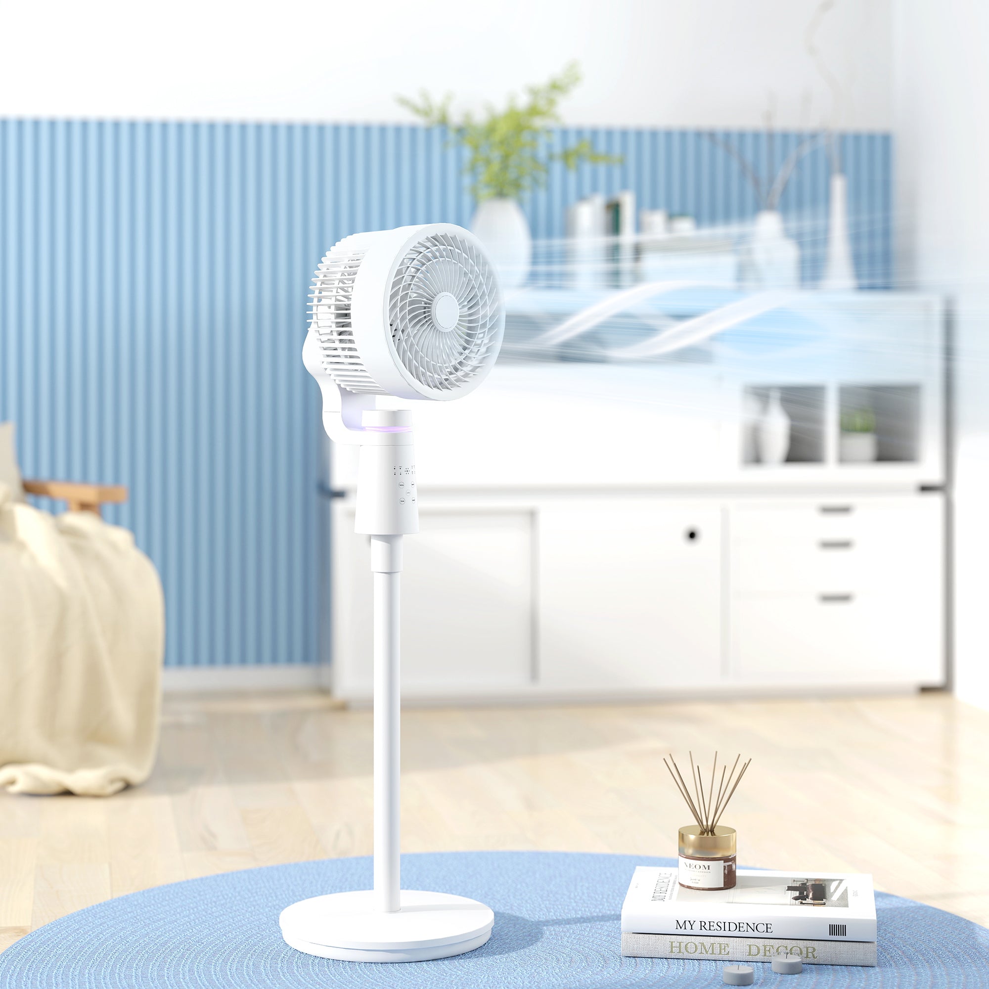 HOMCOM Pedestal Air Circulation Fan with Oscillating, Light Off, White 