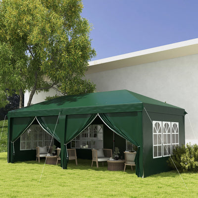 Outsunny 3 x 6m Pop-Up Gazebo, with Curtain Walls and Windows - Dark Green 