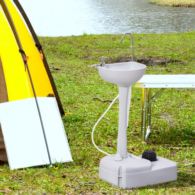 Outsunny Camping Portable Handwash Sink w/ Towel Holder & Soap Dispenser Rolling Wheels Outdoor Drainage Equipment 