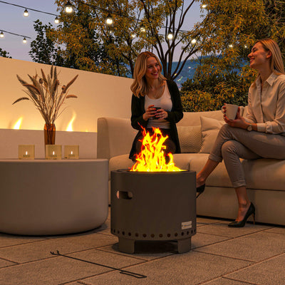 Outsunny Smokeless Steel Fire Pit, with Poker - Grey 