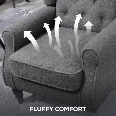 HOMCOM Teddy Fleece Retro Wingback Chair - Grey 
